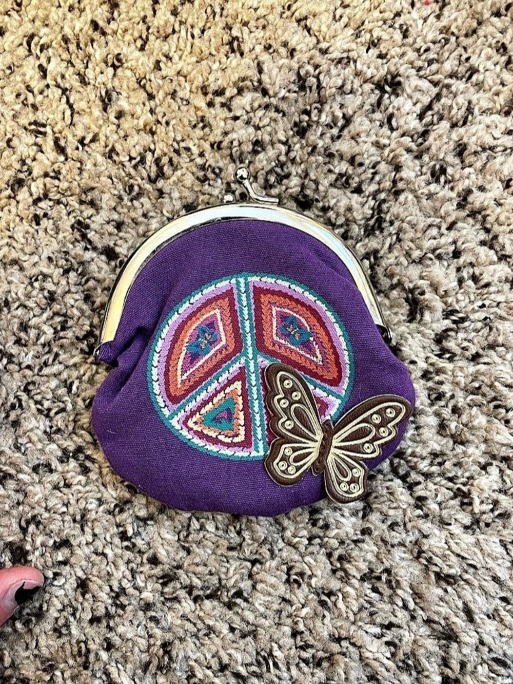 Vintage Claire's Embroidered Butterfly Coin Purse in Purple